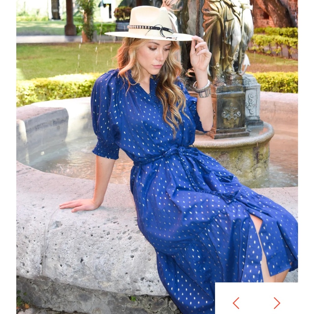 Blue and gold maxi dress